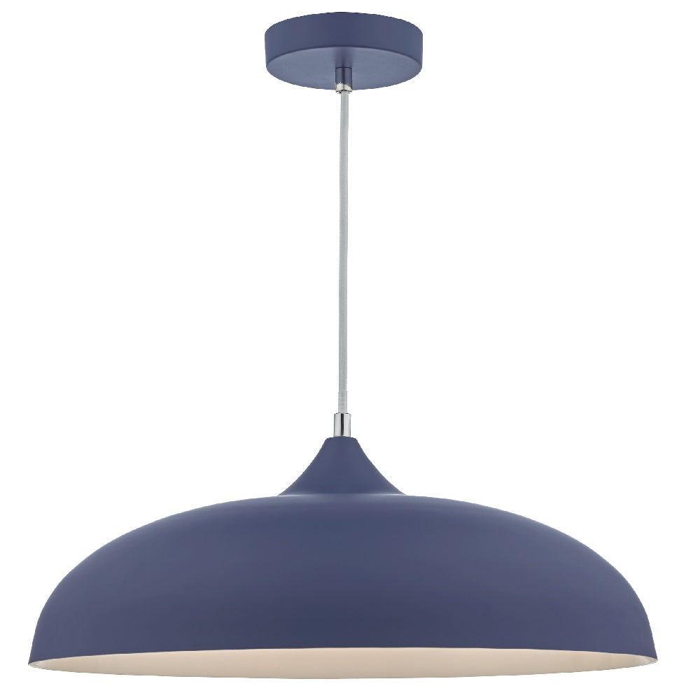 Matt Blue Metal Vintage Shallow Curved Dome Pendant Ceiling Light 45cm