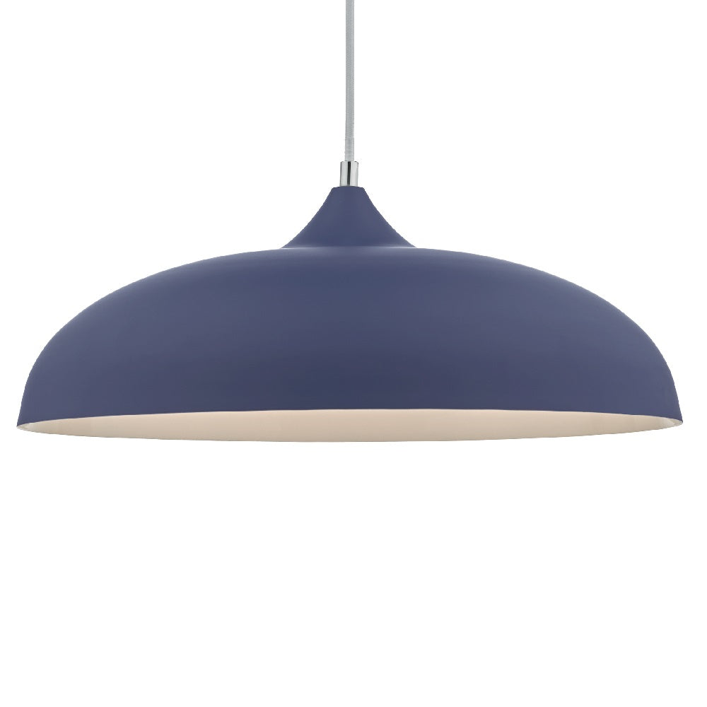 Matt Blue Metal Vintage Shallow Curved Dome Pendant Ceiling Light 45cm - Image 2