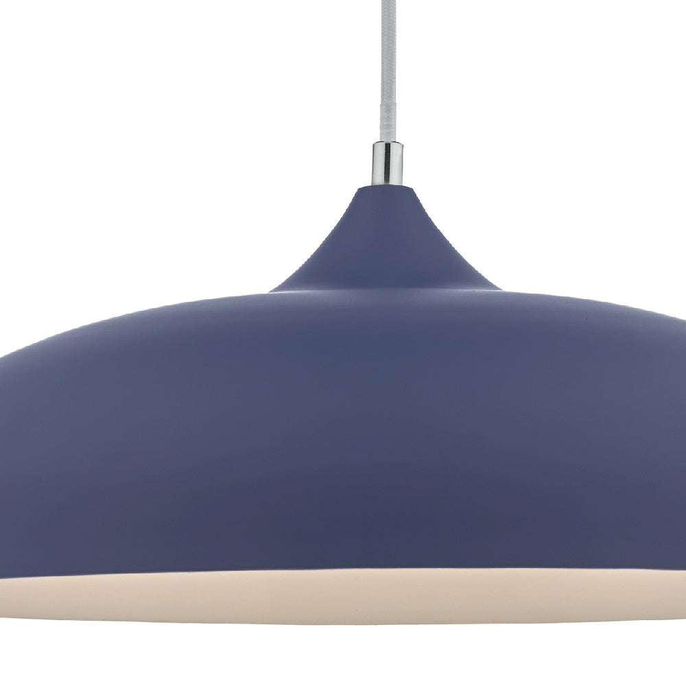 Matt Blue Metal Vintage Shallow Curved Dome Pendant Ceiling Light 45cm - Image 3