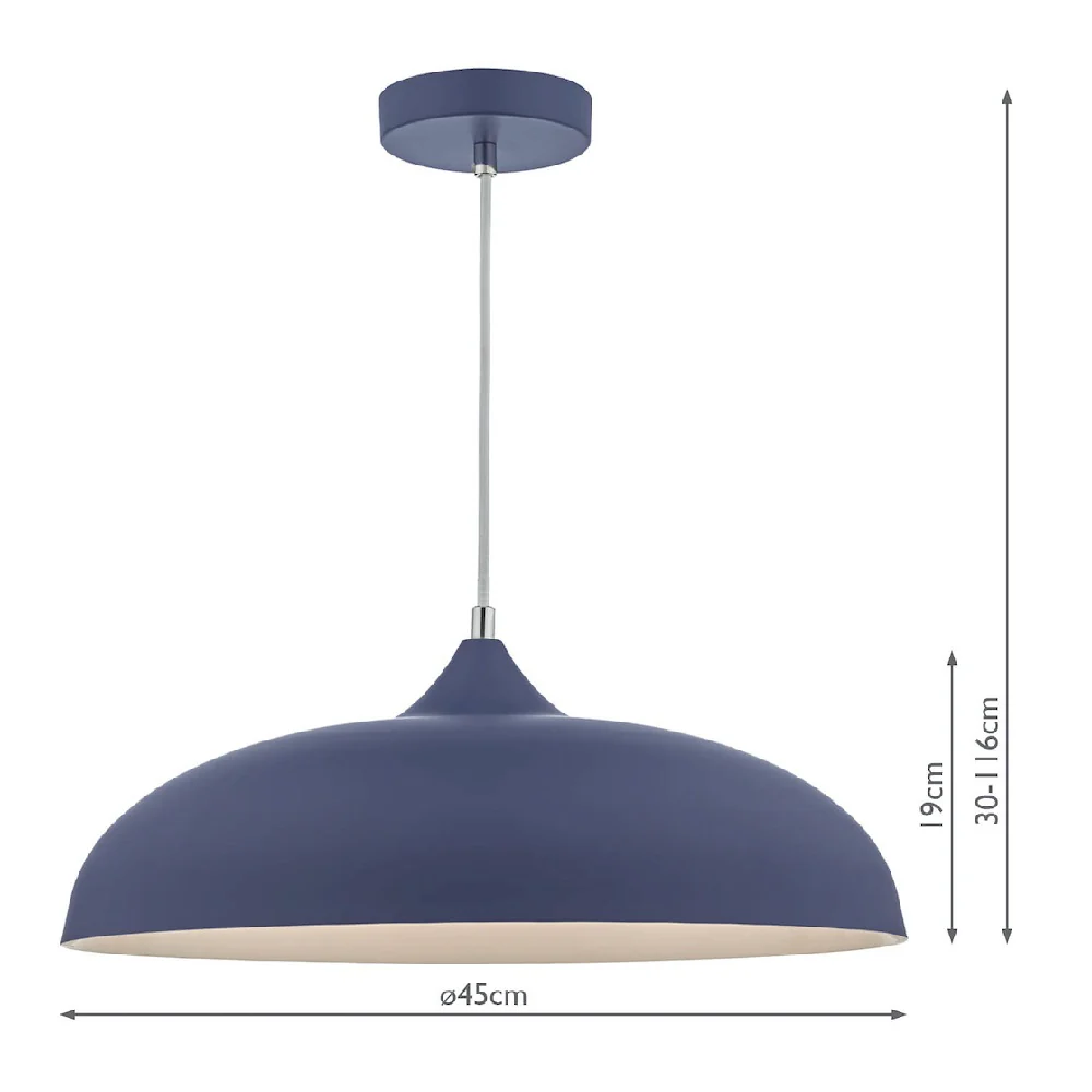 Matt Blue Metal Vintage Shallow Curved Dome Pendant Ceiling Light 45cm - Image 5
