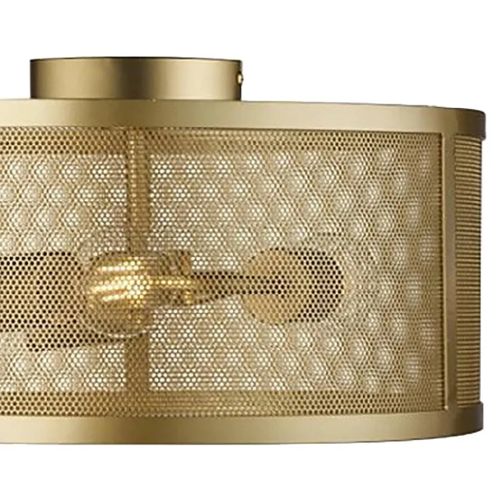 Matt Gold Round Mesh Cage Vintage 3 Lamp Drum Flush Light 45cm - Image 2
