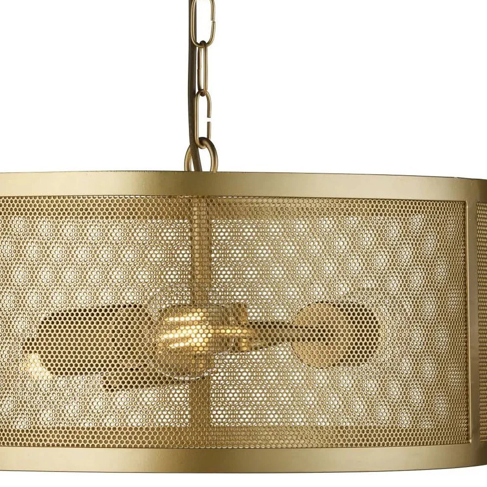 Matt Gold Round Mesh Cage Vintage 3 Lamp Drum Pendant Light 45cm - Image 2