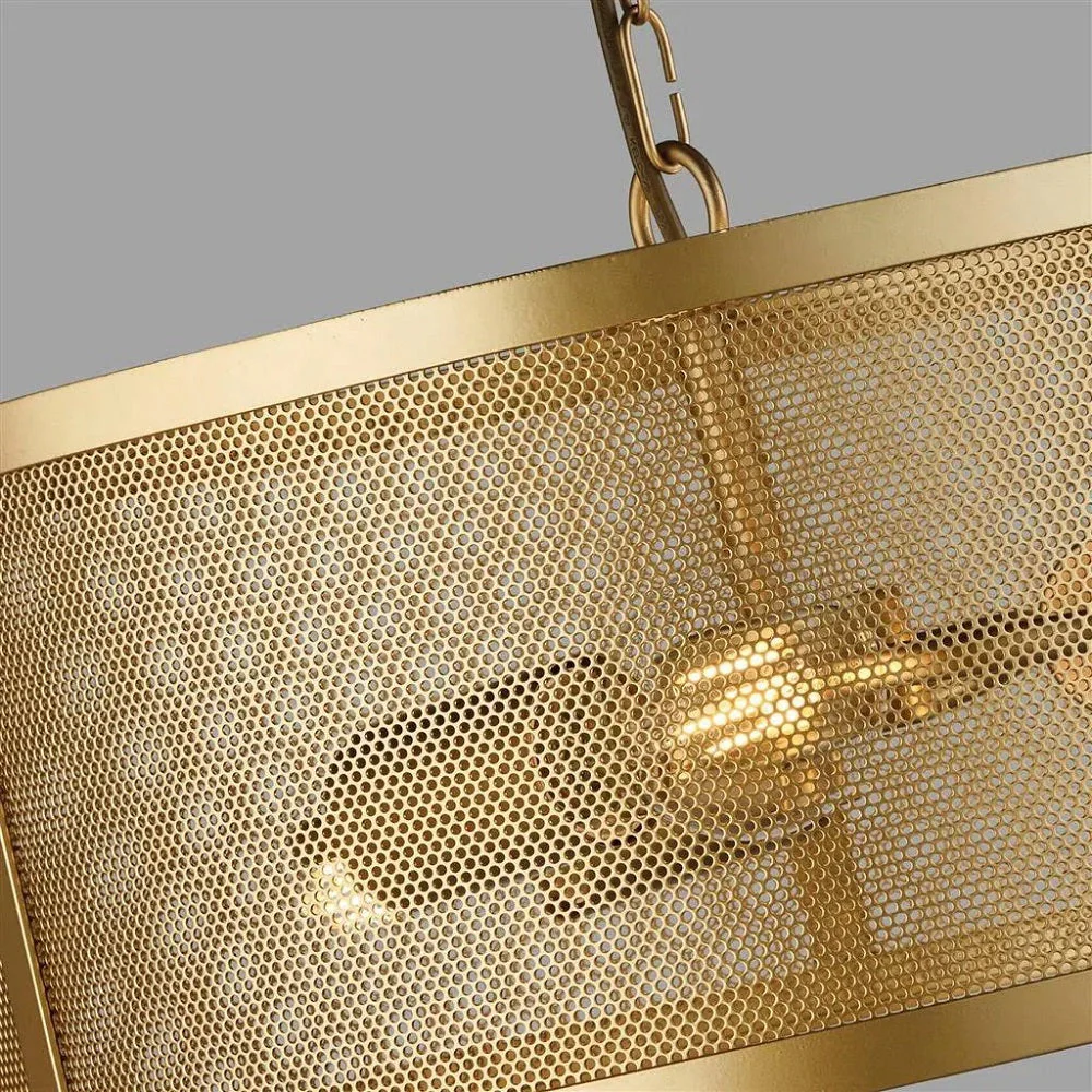 Matt Gold Round Mesh Cage Vintage 3 Lamp Drum Pendant Light 45cm - Image 3