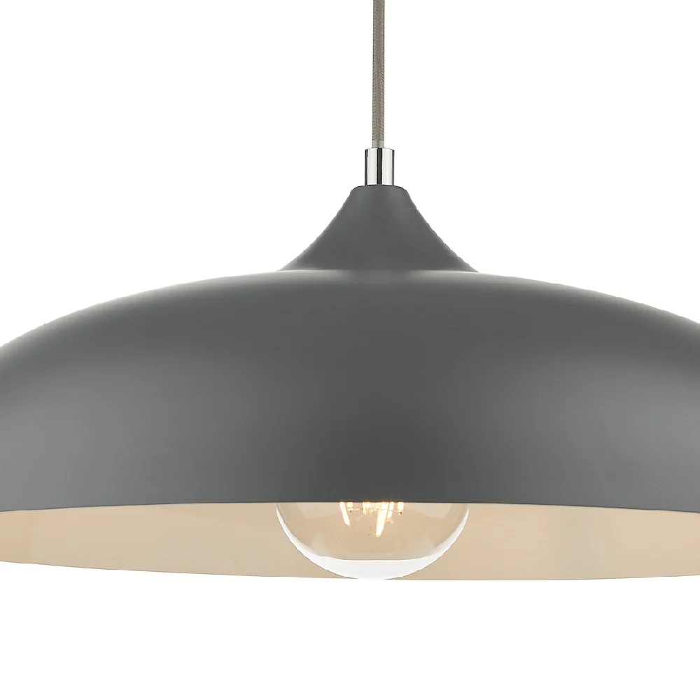 Matt Graphite Grey Metal Vintage Shallow Curved Dome Pendant Ceiling Light 45cm - Image 3