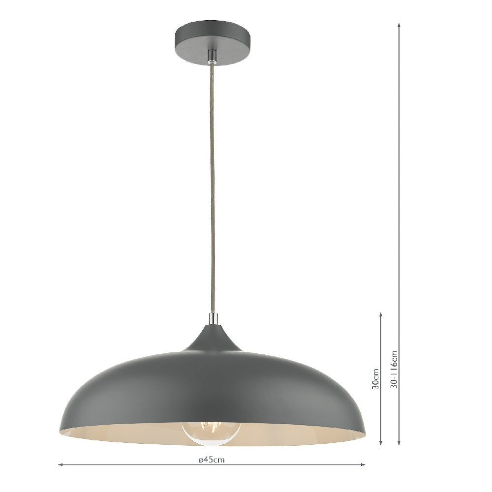 Matt Graphite Grey Metal Vintage Shallow Curved Dome Pendant Ceiling Light 45cm - Image 5