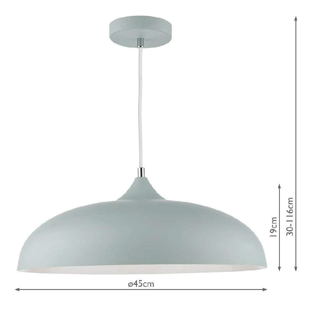 Matt Soft Grey Metal Vintage Shallow Curved Dome Pendant Ceiling Light 45cm - Image 5