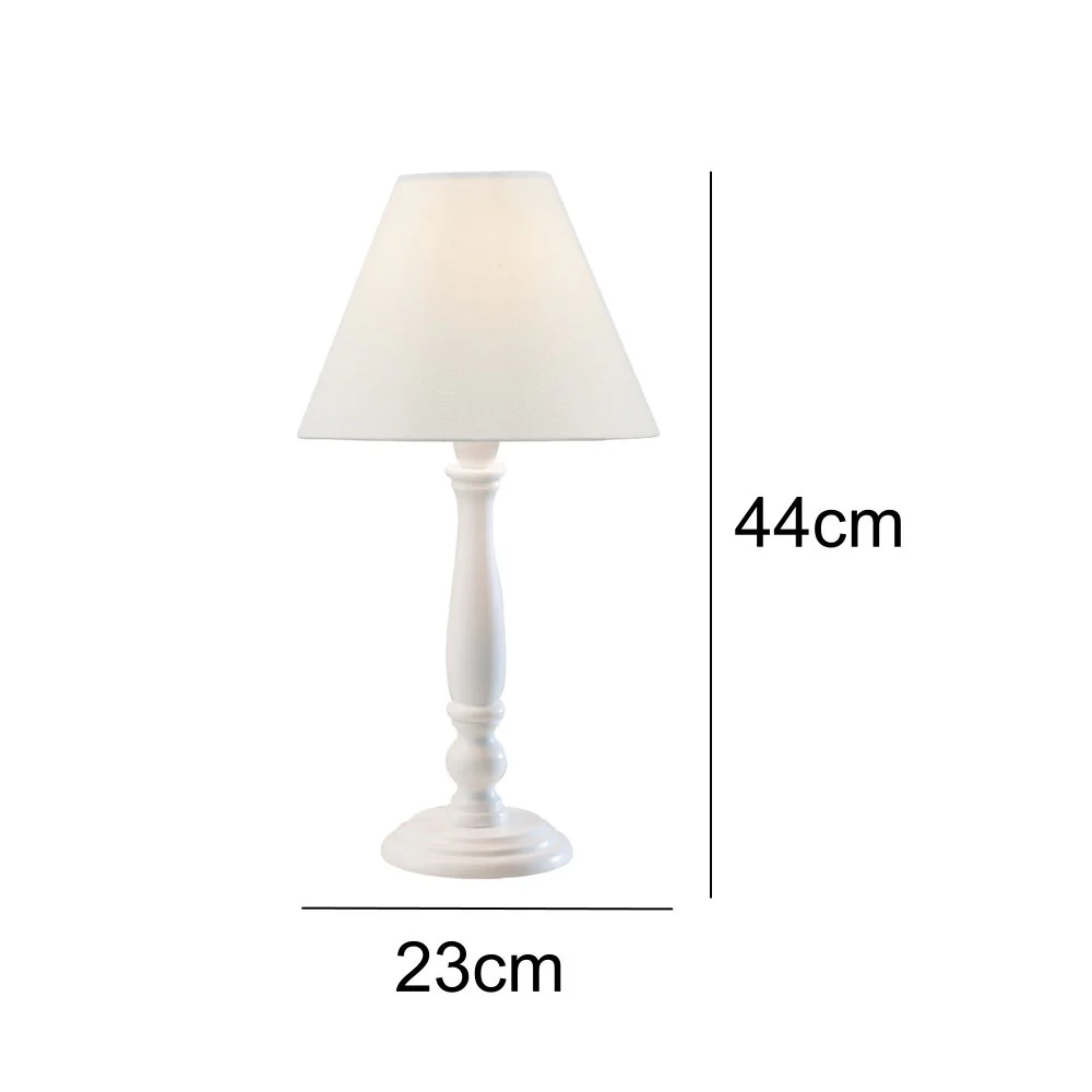 Matt White Wood Vintage Candlestick Table Lamp with Shade 44cm - Image 5
