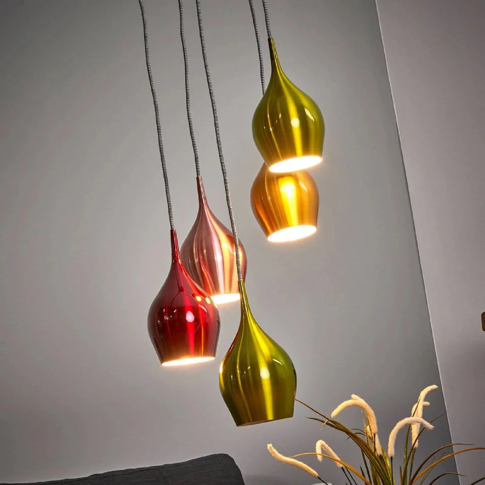 Multicolour Metallic Vintage Contemporary Metal Bell 5 Lamp Cluster Pendant 30cm - Image 4
