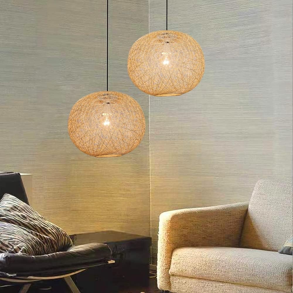 Natural Woven String Ball Vintage Retro Easy Fit Round Globe Pendant Shade 25cm - Image 3