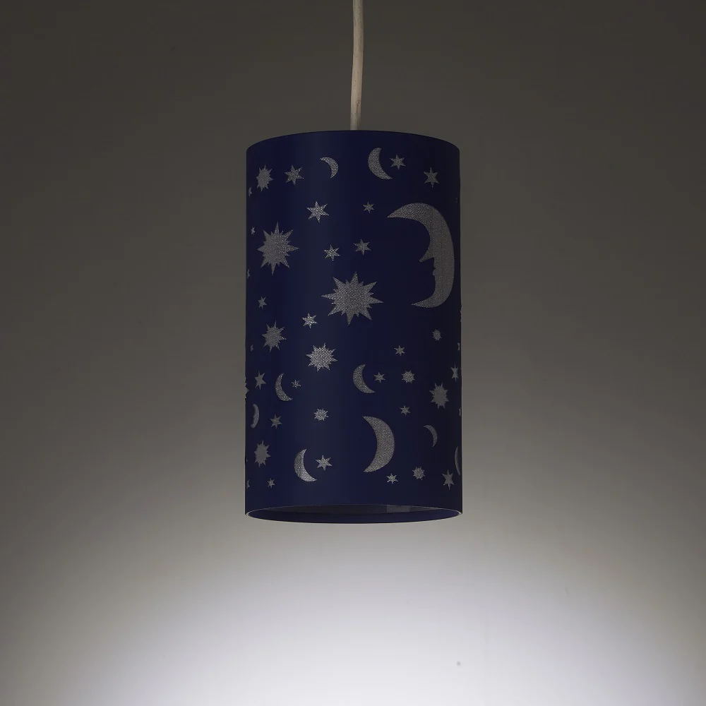 Navy Blue Moon and Stars Childrens Non Electric Easy Fit Pendant 220mm - Image 3