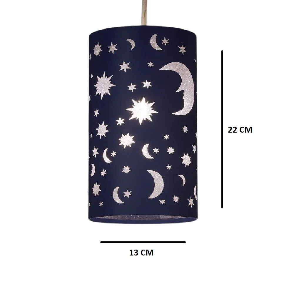 Navy Blue Moon and Stars Childrens Non Electric Easy Fit Pendant 220mm - Image 4