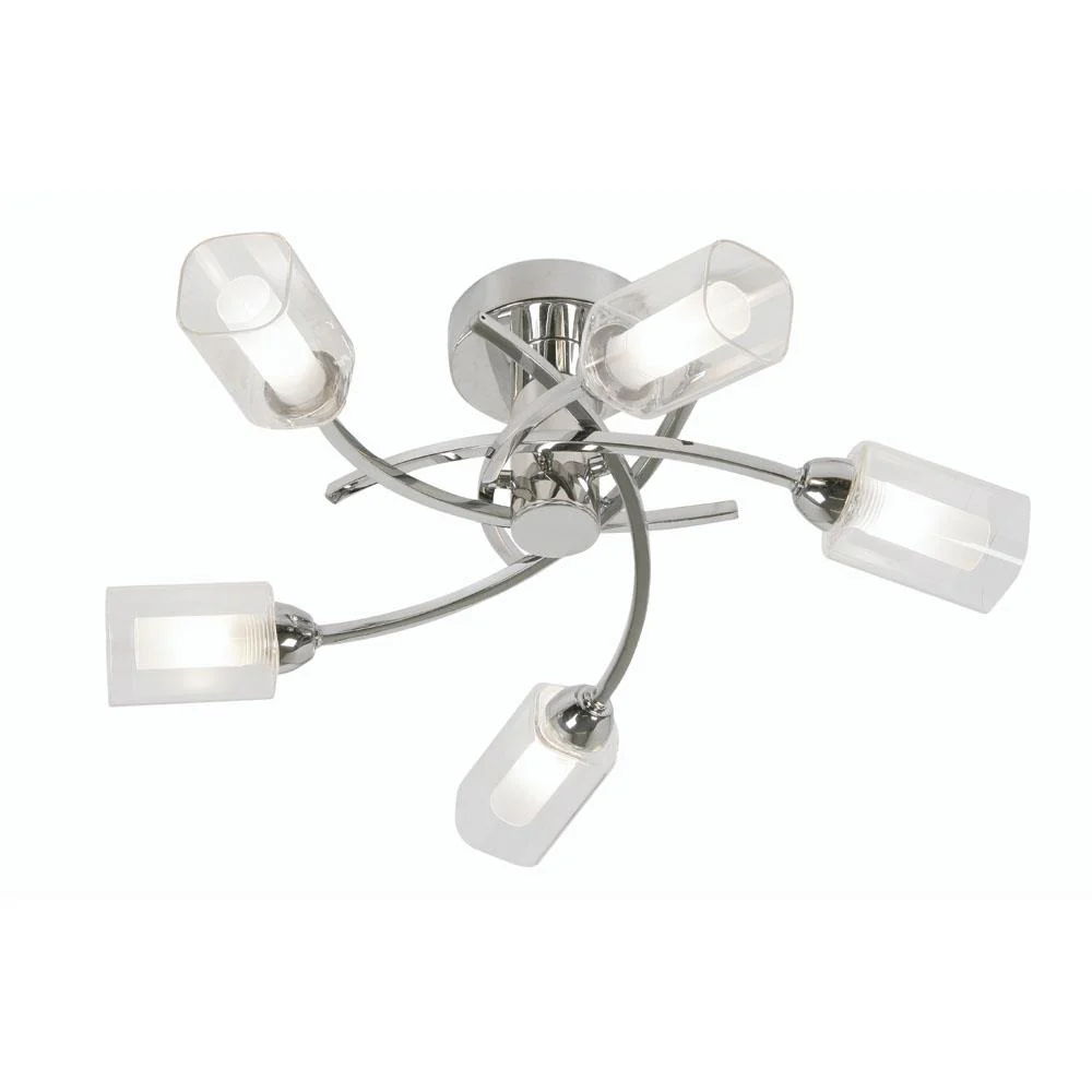 Oaks 2710/5 CH Ofira Polished Chrome 5 Lamp Semi Flush with Glass Shades