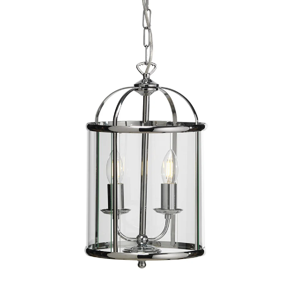 Oaks 351/2 CH Fern Polished Chrome & Clear Glass Panel 2 Lamp Vintage Lantern Pendant
