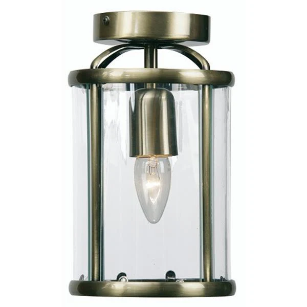 Oaks 351 FL AB Fern Antique Brass Semi Flush Lantern with Glass Panels