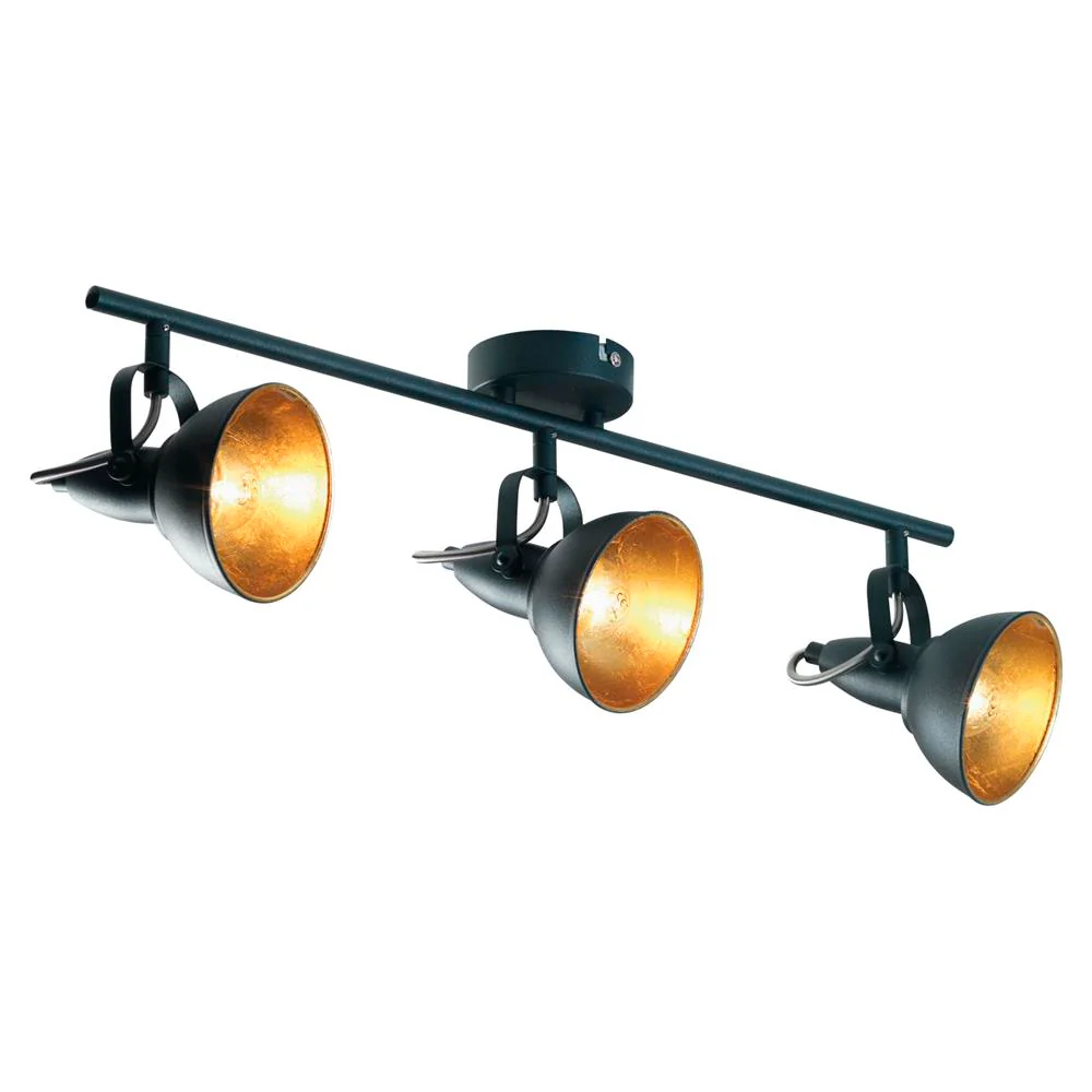Oaks 416/3 BK Black & Gold Foil Inner Vintage Dome 3 Lamp Bar Spot Light