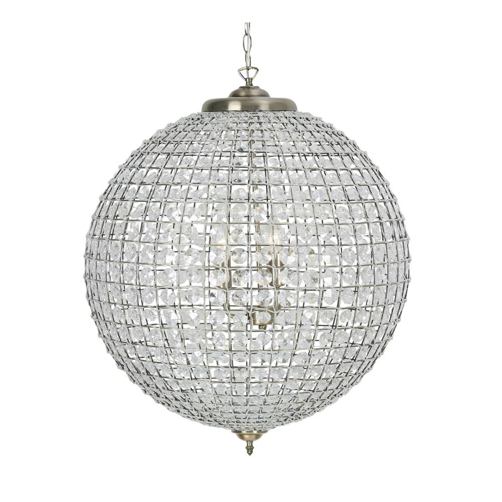 Oaks 4530/60 AB Ballon Antique Brass & Crystal 3 Lamp Round Pendant 600mm