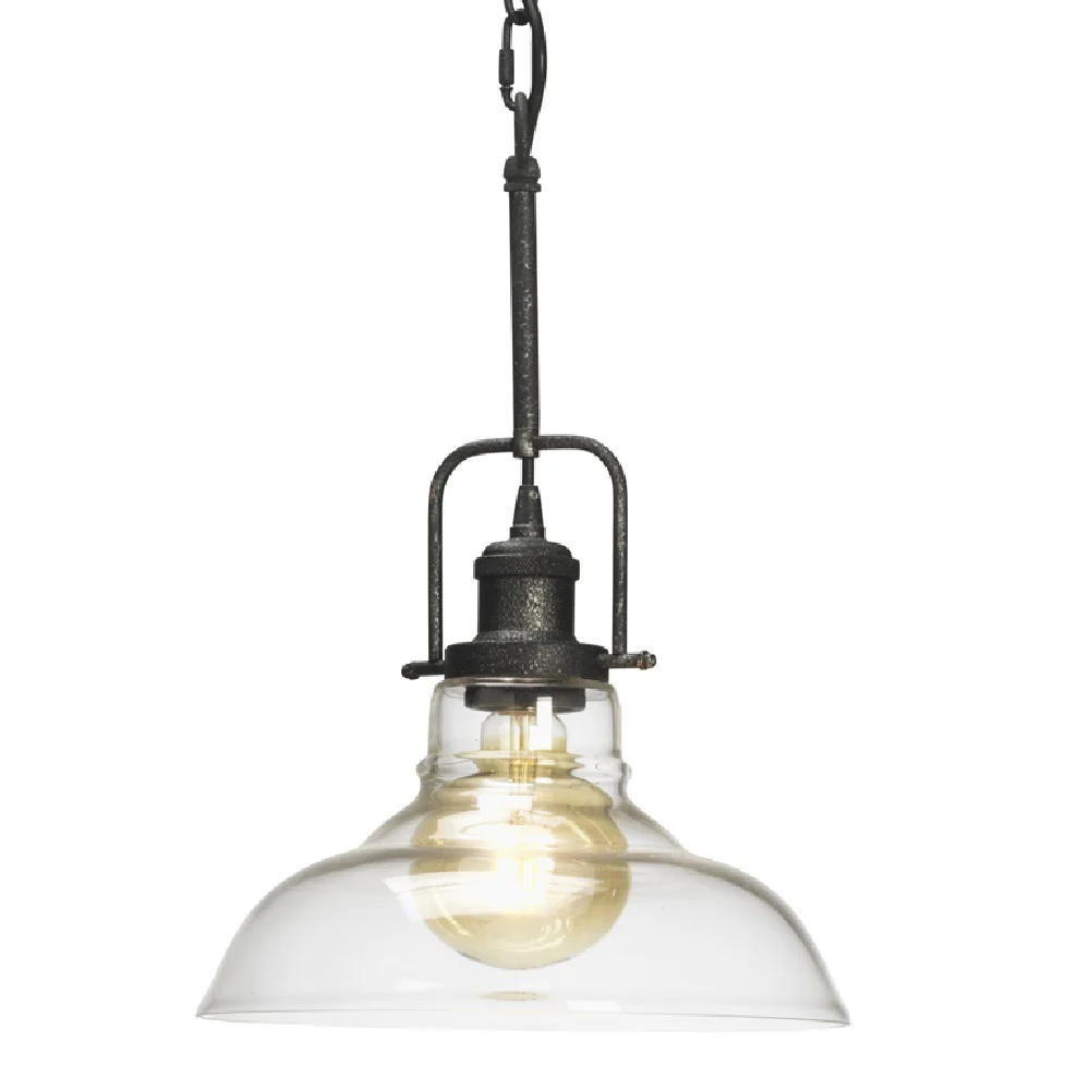 Oaks 5116/1 BS Esko Black Silver Brushed & Clear Glass Vintage Pendant 28cm