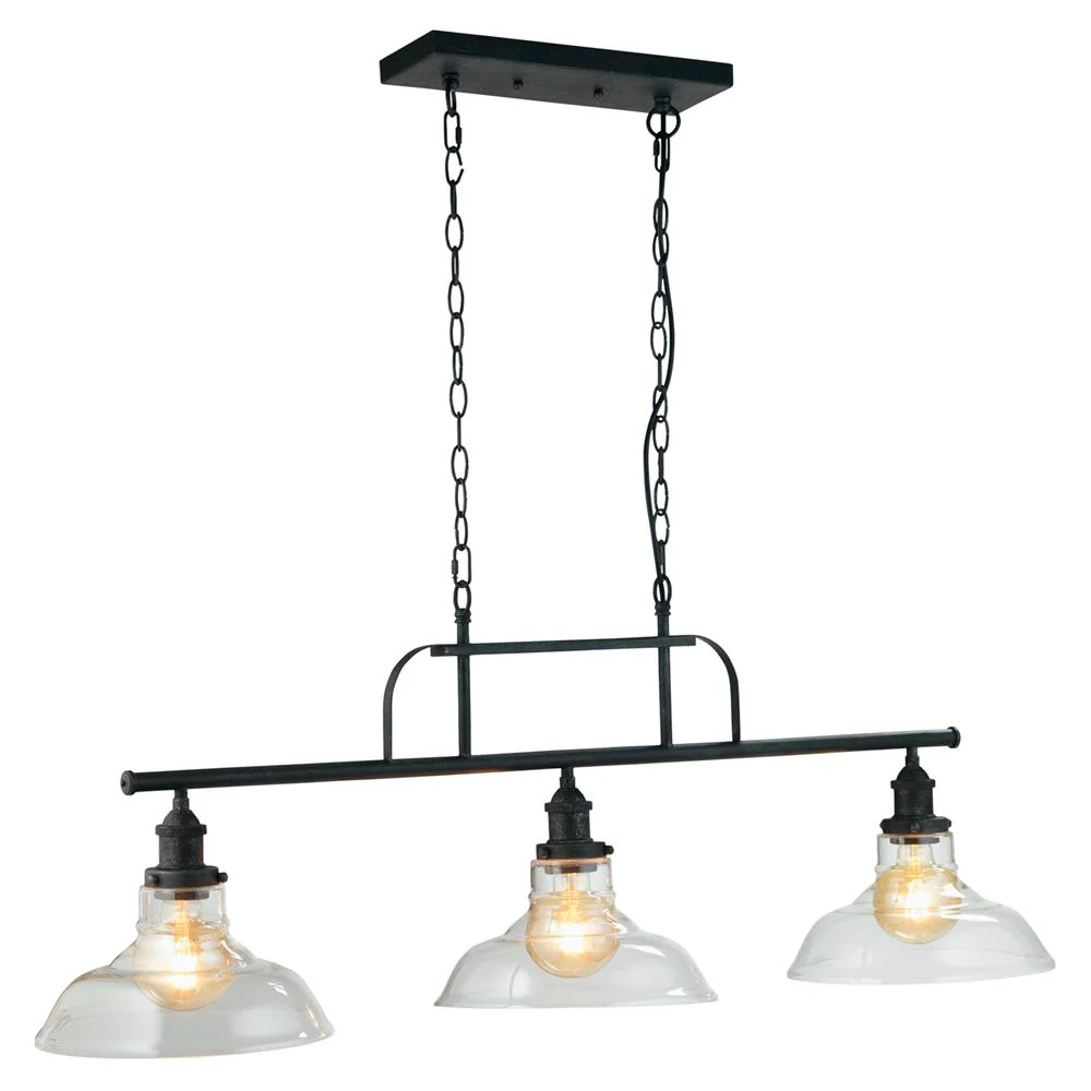 Oaks 5116/3 BS Esko Black Silver Brushed & Clear Glass Vintage 3 Lamp Bar Pendant