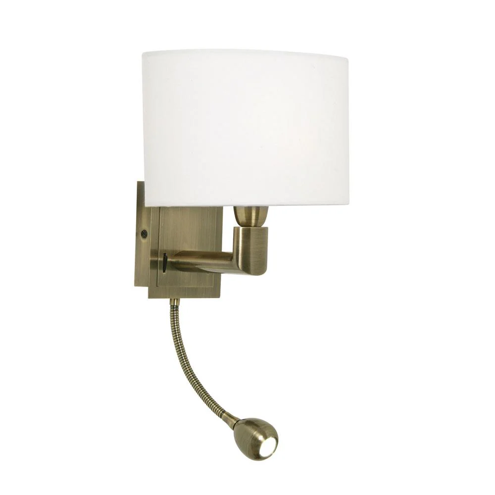 Oaks 894 WB AB Riley Antique Brass Wall Light with LED Reading Lamp & Shade