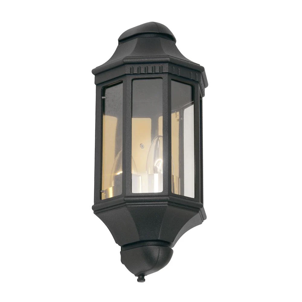 Oaks BLK Westminster Black Outdoor Vintage Flush Half Lantern Wall Light