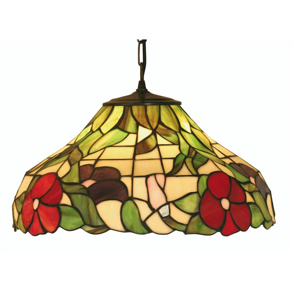 Oaks OT 1345/16 P Peonies Tiffany Glass Vintage Pendant Light 40cm