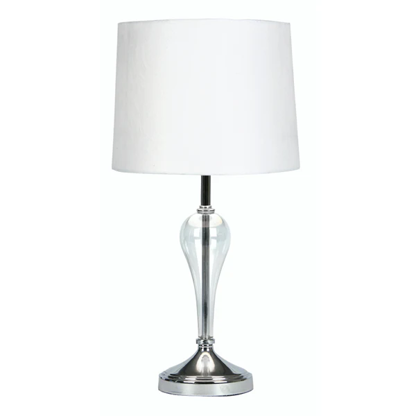 Oaks TL 911 CH Hika Polished Chrome & Glass Stem Touch Table Lamp with White Shade