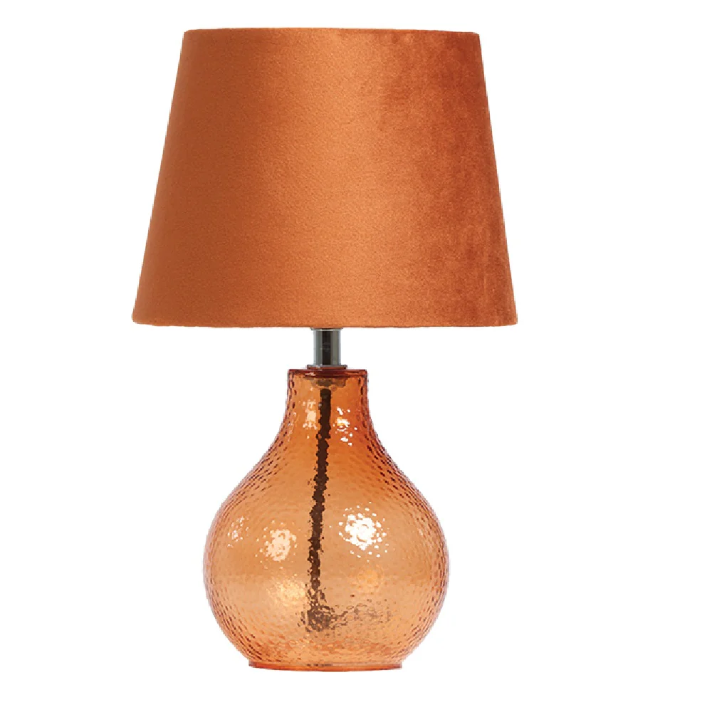 Orange Dimpled Glass Modern Table Lamp with Satsuma Orange Velvet Shade 300mm