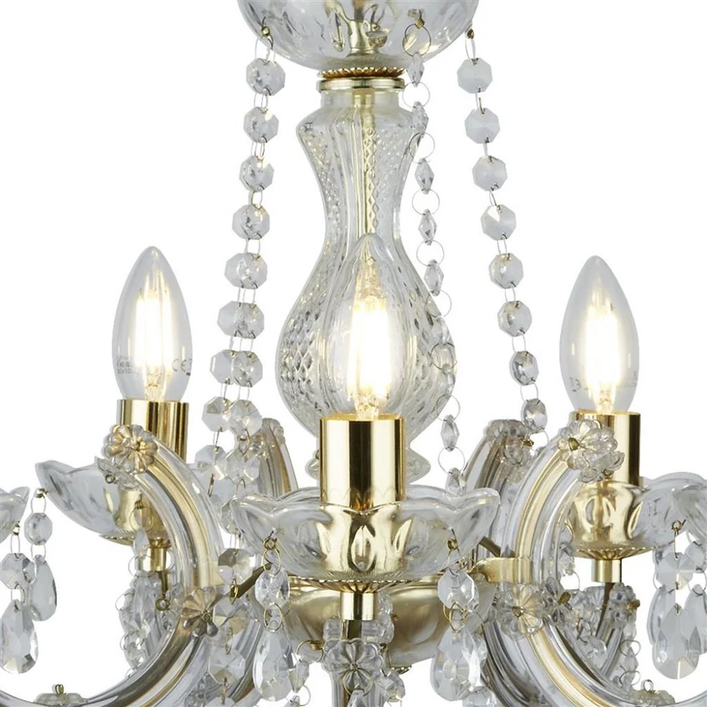 Polished Brass 5 Lamp Crystal Chandelier Pendant Light 480mm - Image 2