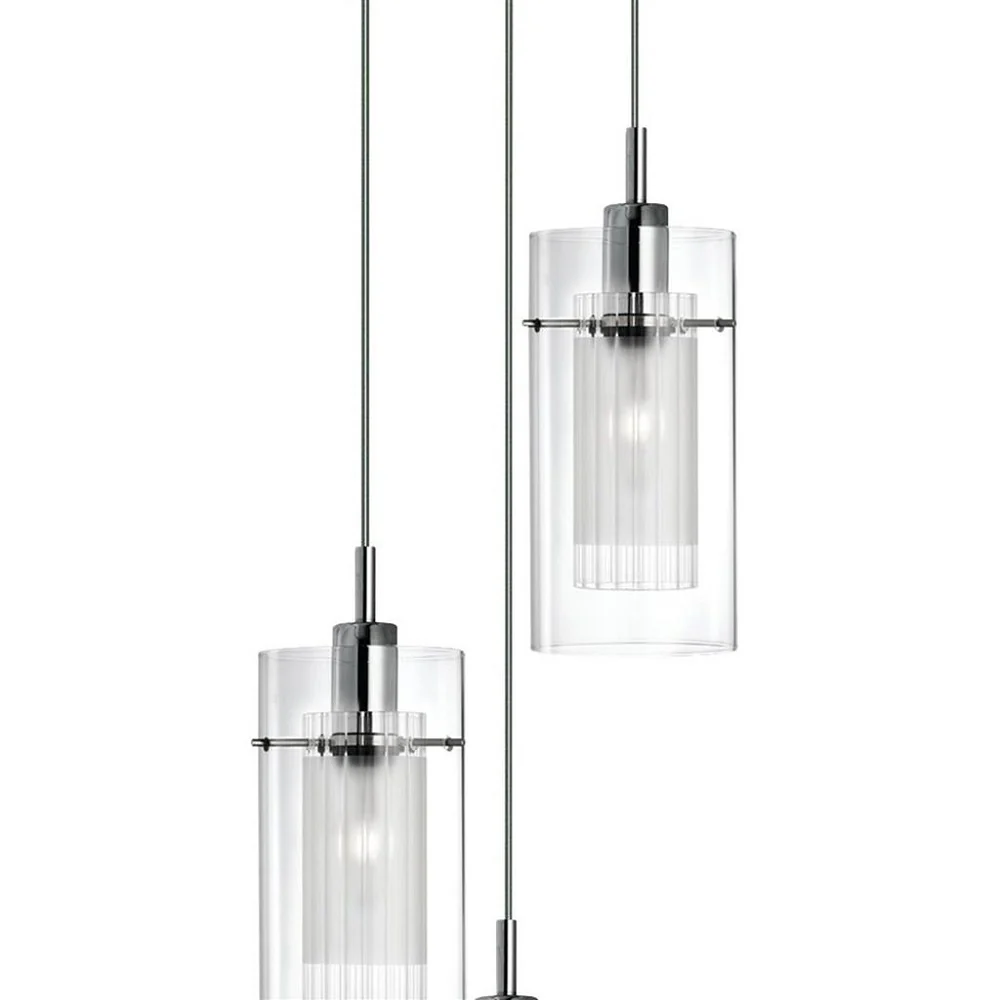 Polished Chrome 3 Lamp Cluster Pendant Light with Clear & Frosted Glass 230mm - Image 2