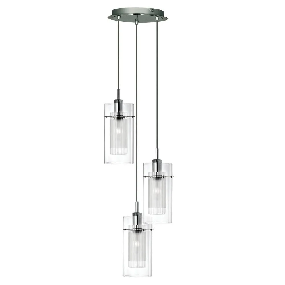 Polished Chrome 3 Lamp Cluster Pendant Light with Clear & Frosted Glass 230mm - Image 3