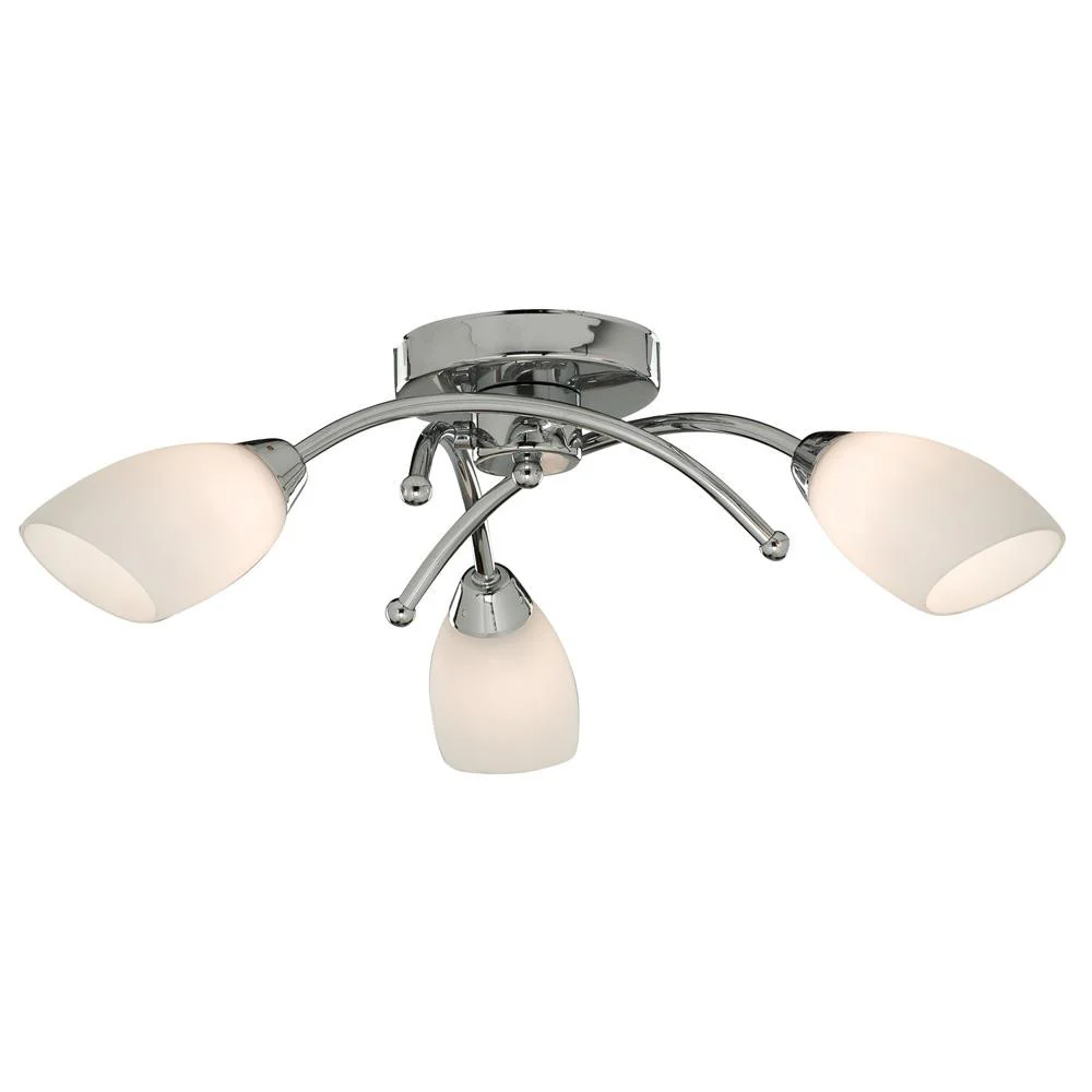 Polished Chrome 3 Lamp Semi Flush Light with Opal Glass Shades 500mm