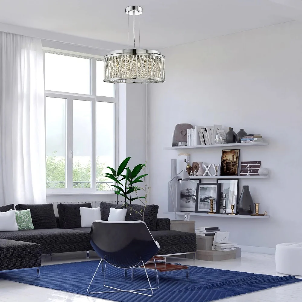 Polished Chrome & Aluminium Tube 3 Lamp Round Pendant Light 300MM - Image 4