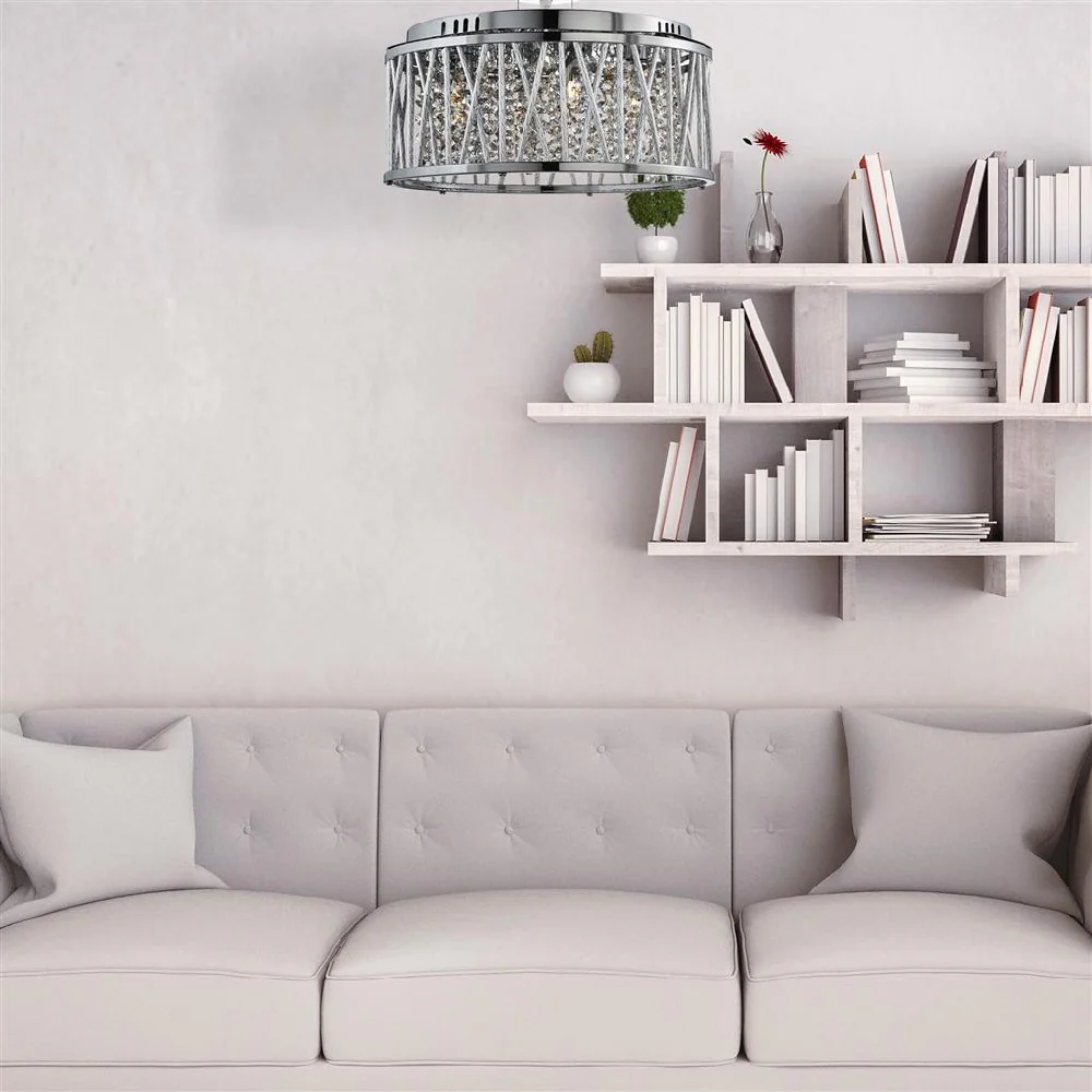 Polished Chrome & Aluminium Tube 5 Lamp Round Pendant Light 400mm - Image 3