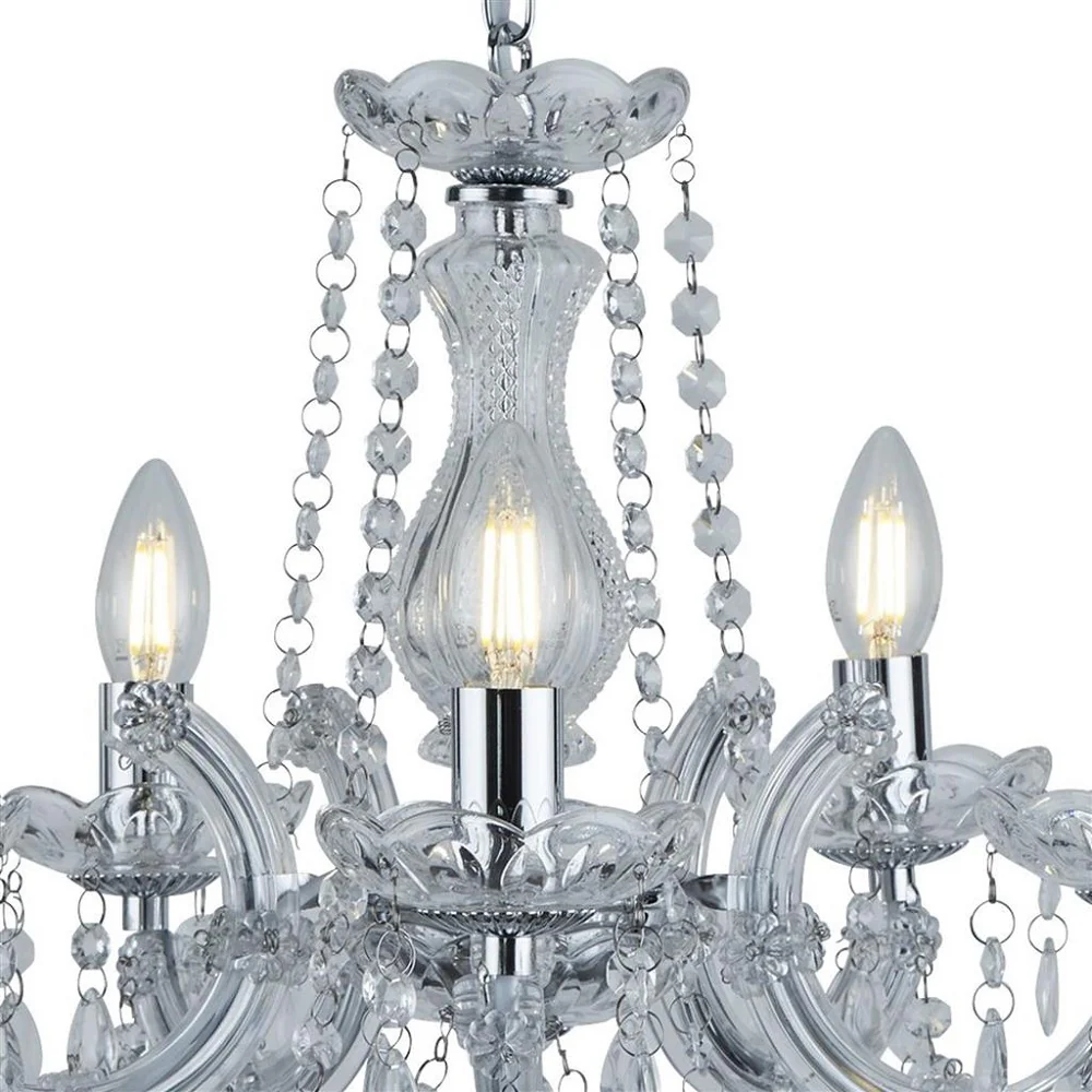 Polished Chrome & Crystal 5 Lamp Chandelier Pendant Light 480mm - Image 2