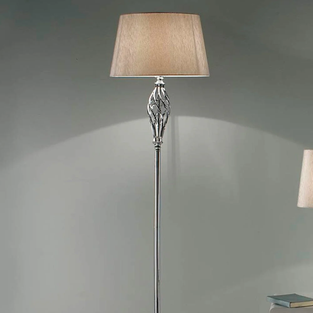 Polished Chrome Barley Twist Vintage Floor Lamp with Gold Shimmer Shade 160cm - Image 5