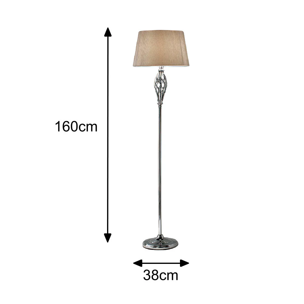 Polished Chrome Barley Twist Vintage Floor Lamp with Gold Shimmer Shade 160cm - Image 6
