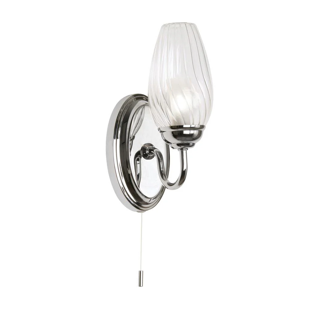 Polished Chrome Bathroom 1 Lamp Switched Wall Light with Glass Shade
