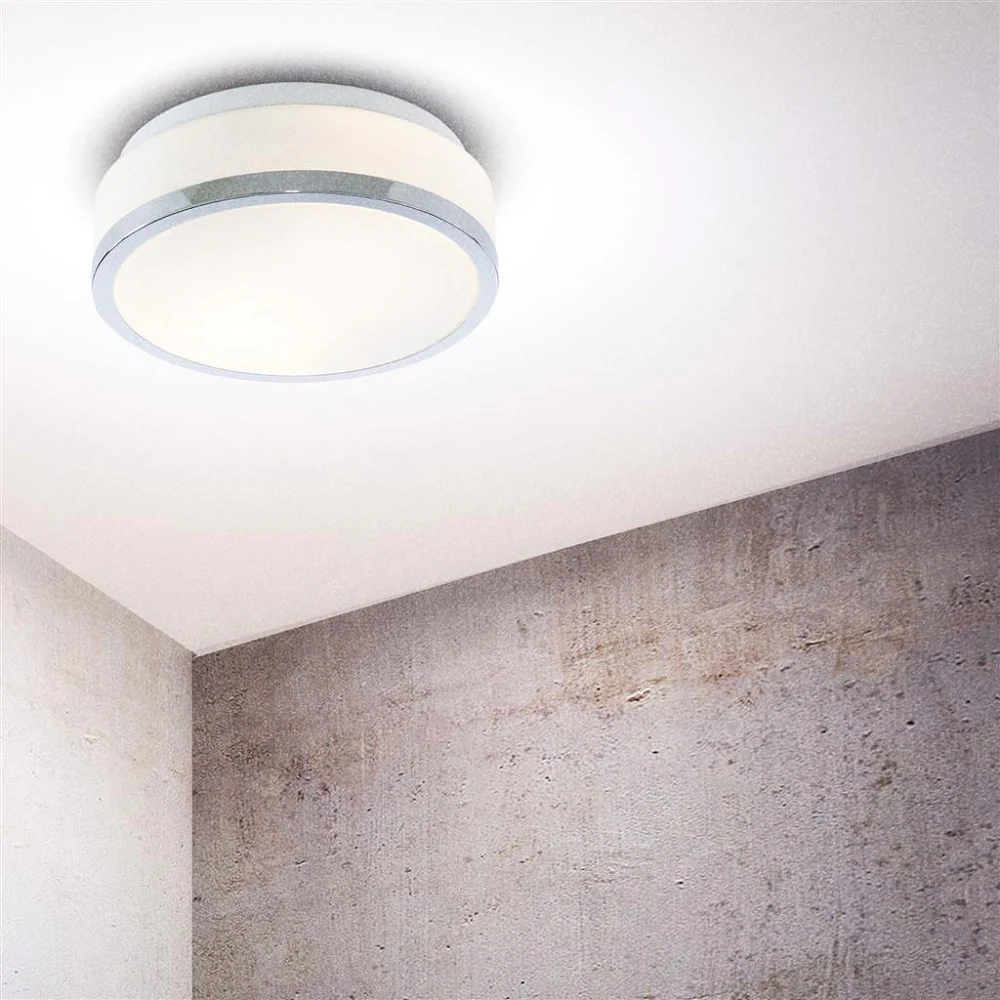Polished Chrome Bathroom Modern Round Flush Light with Glass Shade 230mm - Image 3