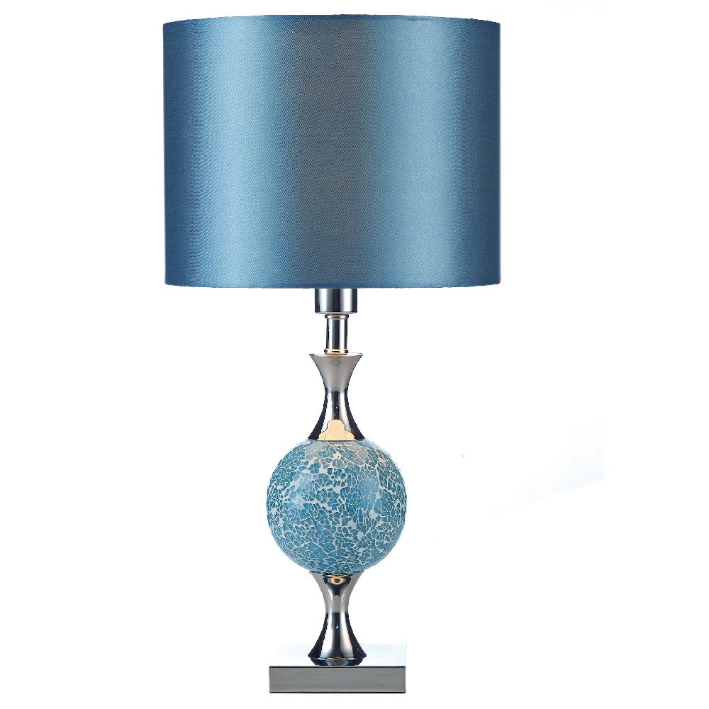 Polished Chrome & Blue Mosaic Glass Table Lamp with Shade 50cm