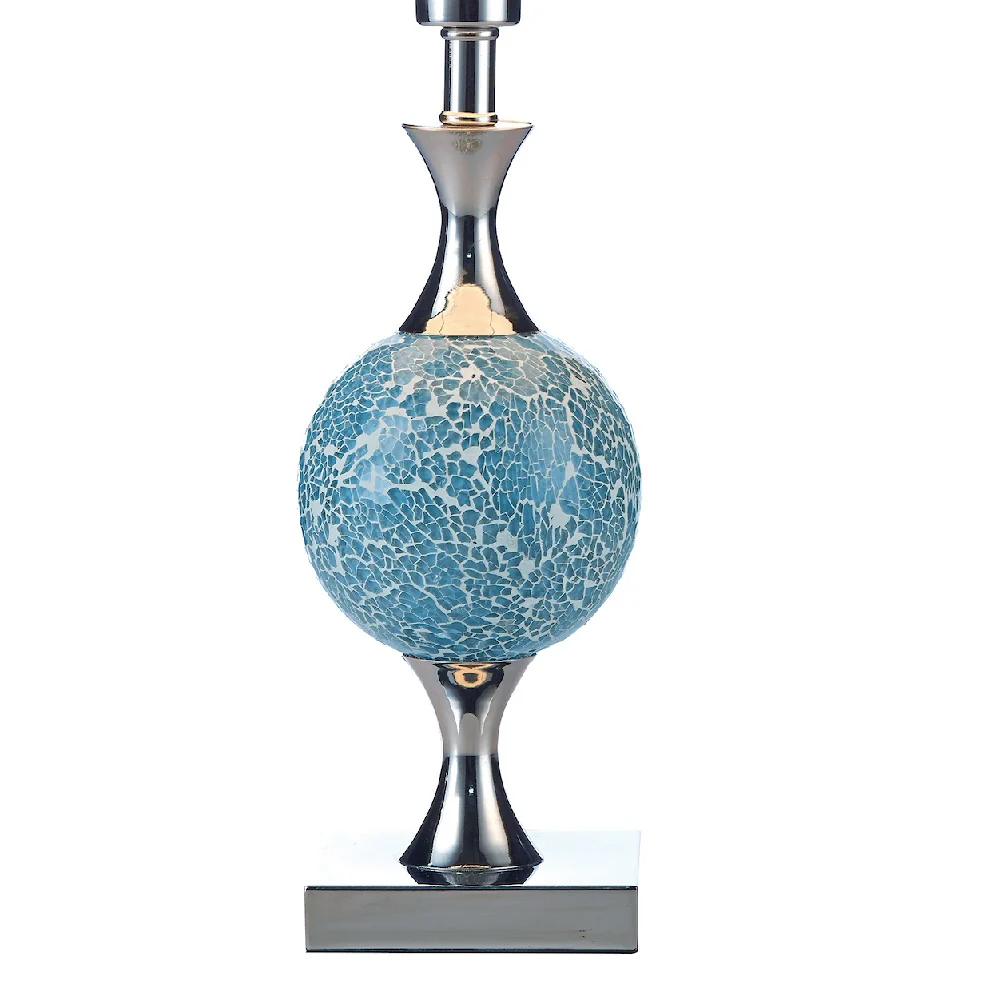 Polished Chrome & Blue Mosaic Glass Table Lamp with Shade 50cm - Image 2