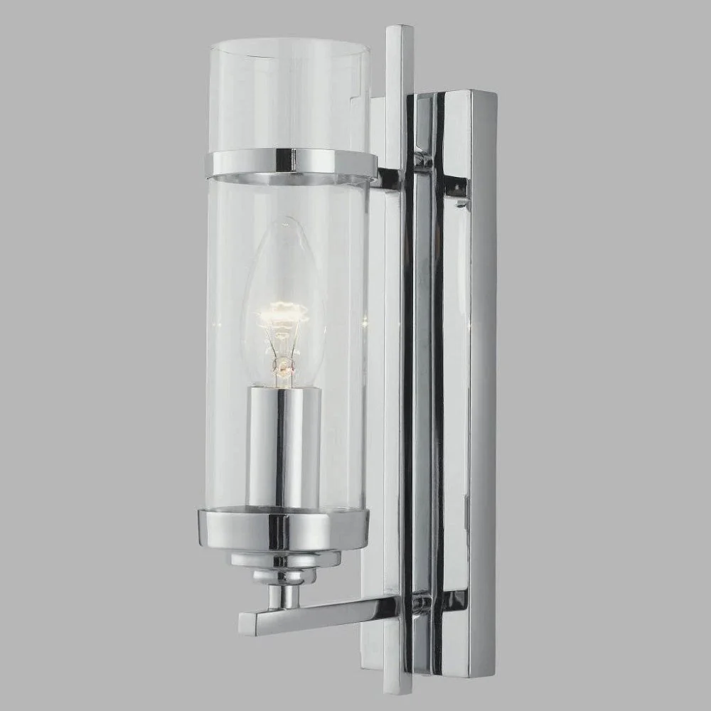 Polished Chrome & Clear Cylinder Glass Modern Wall Light 29cm - Image 4