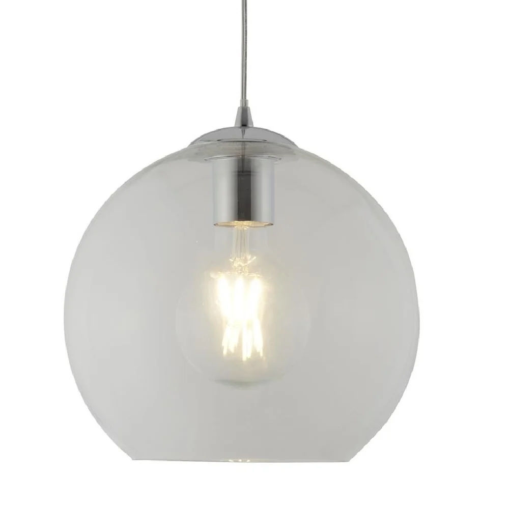 Polished Chrome & Clear Glass Vintage Dome Pendant Light 25cm