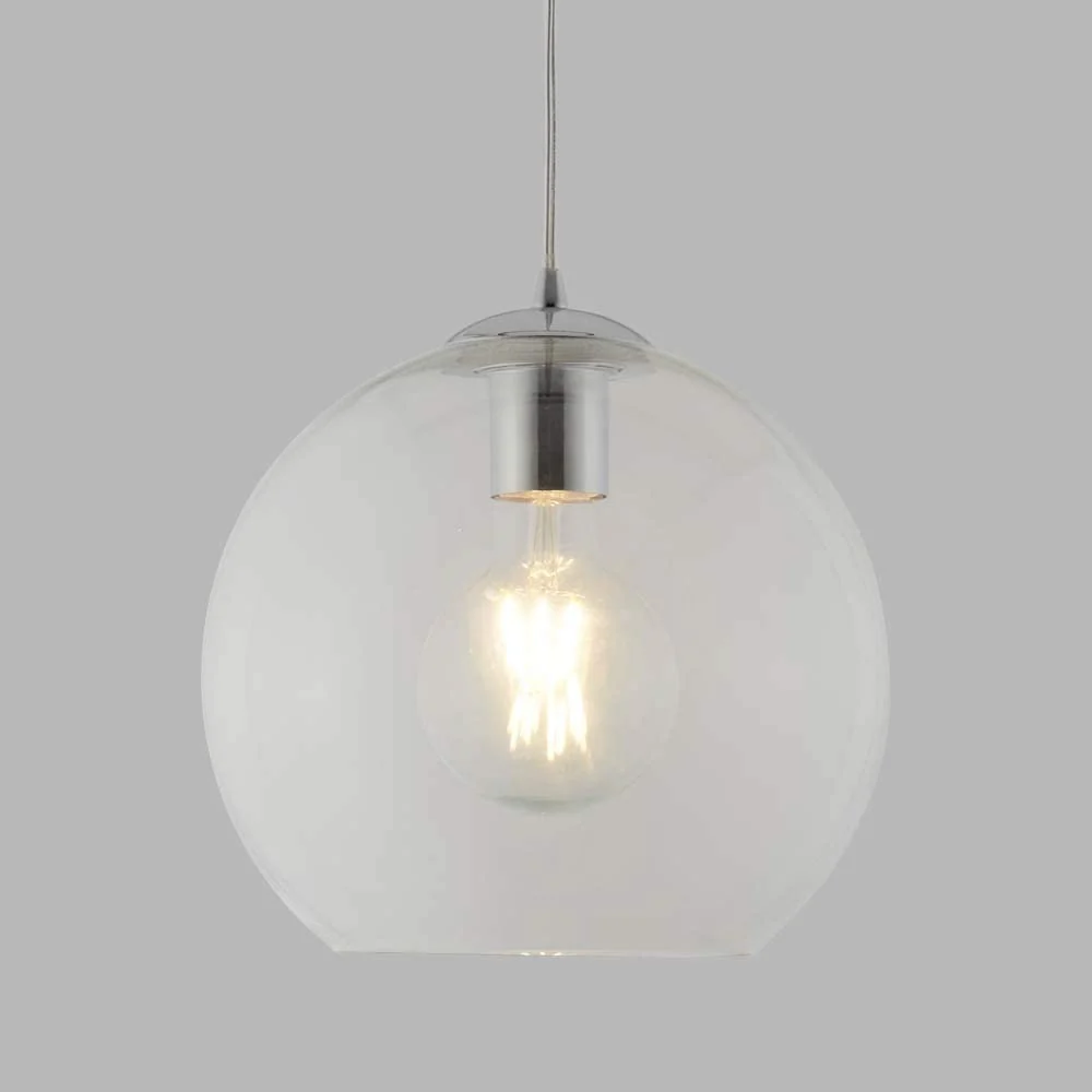 Polished Chrome & Clear Glass Vintage Dome Pendant Light 25cm - Image 2