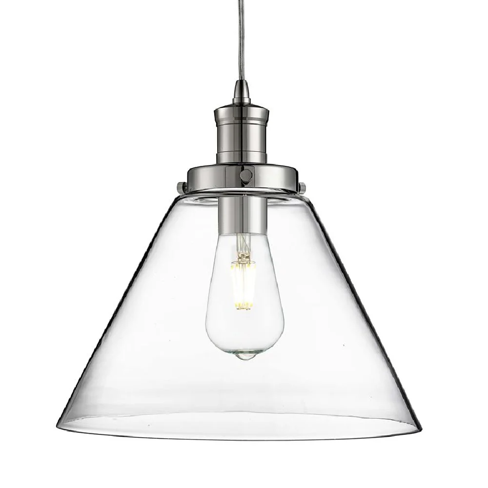 Polished Chrome & Clear Pyramid Glass Vintage Pendant Light 29cm