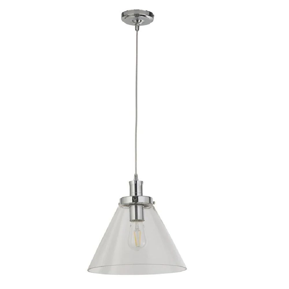 Polished Chrome & Clear Pyramid Glass Vintage Pendant Light 29cm - Image 2