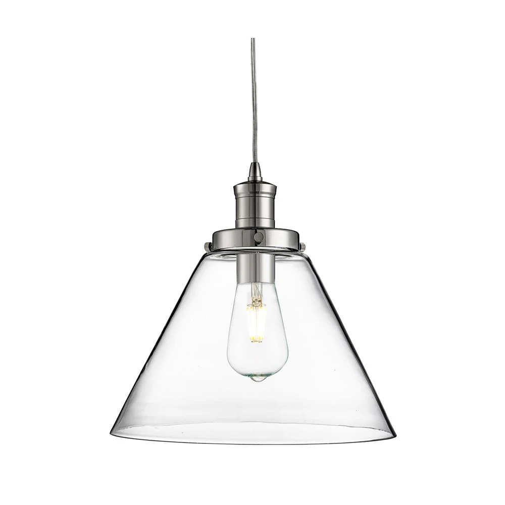 Polished Chrome & Clear Pyramid Glass Vintage Pendant Light 29cm - Image 4