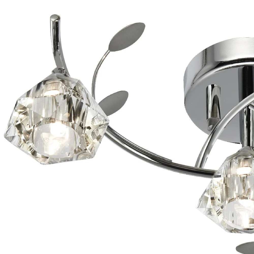 Polished Chrome & Crystal Shades Vintage 4 Lamp Semi Flush Light 48cm - Image 2