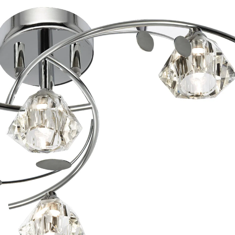 Polished Chrome & Crystal Shades Vintage 4 Lamp Semi Flush Light 48cm - Image 3