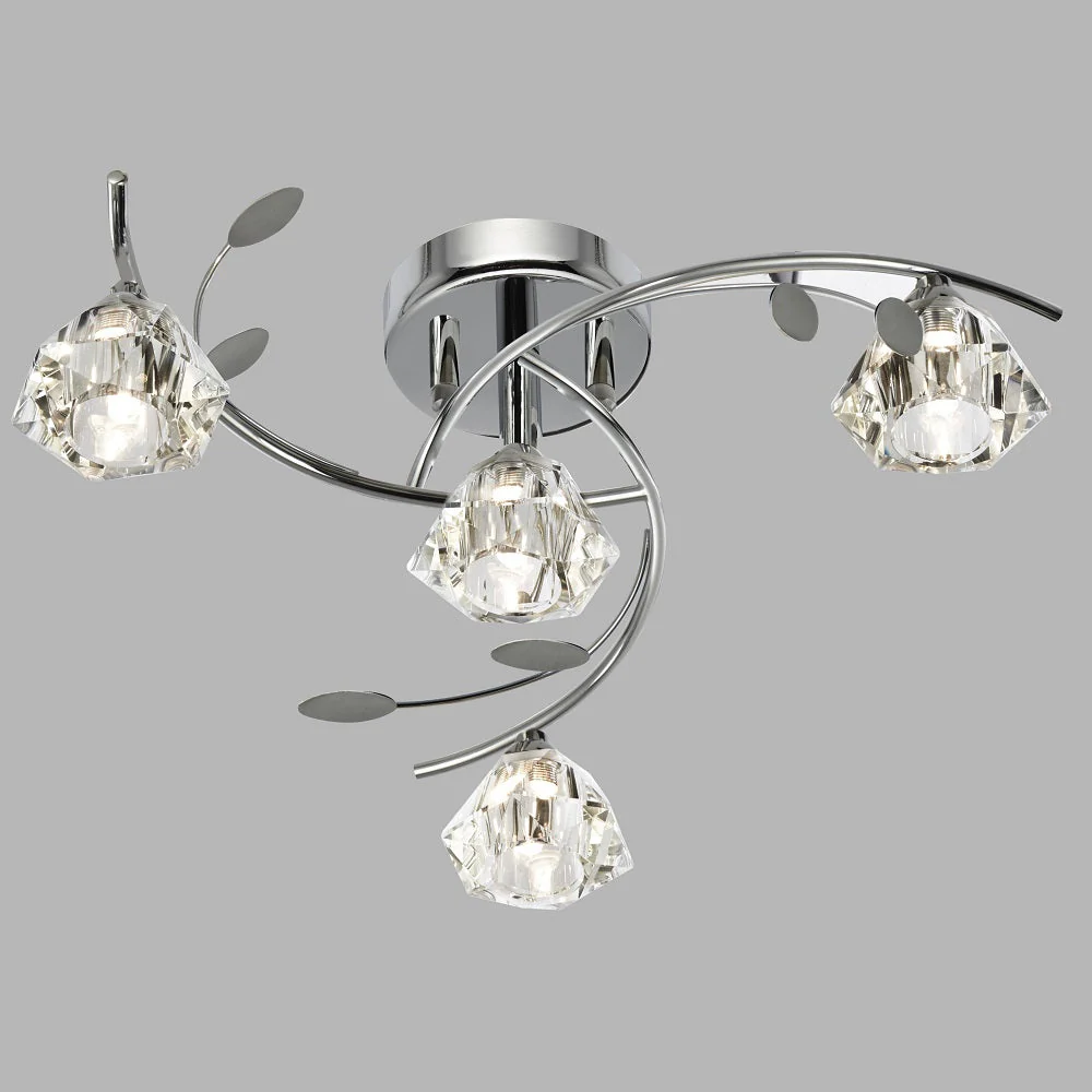 Polished Chrome & Crystal Shades Vintage 4 Lamp Semi Flush Light 48cm - Image 4
