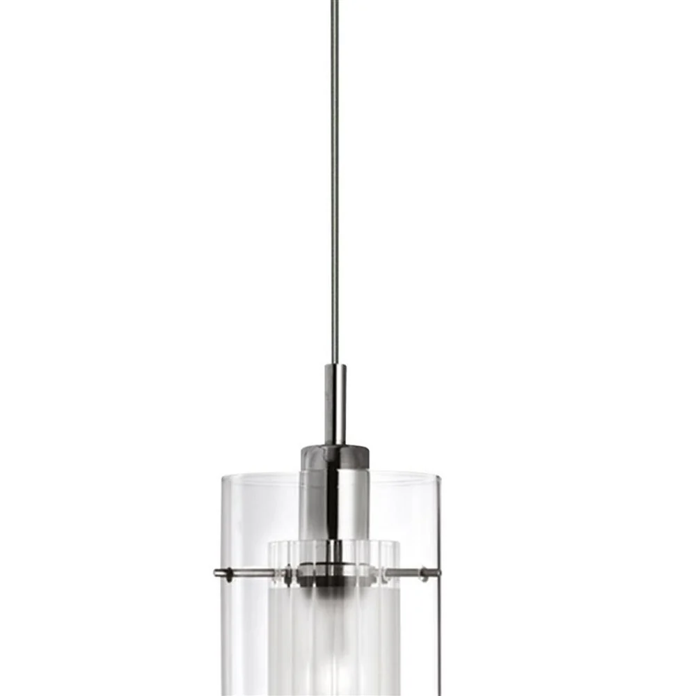 Polished Chrome & Double Clear Opal Glass Cylinder Pendant Light 13cm - Image 2